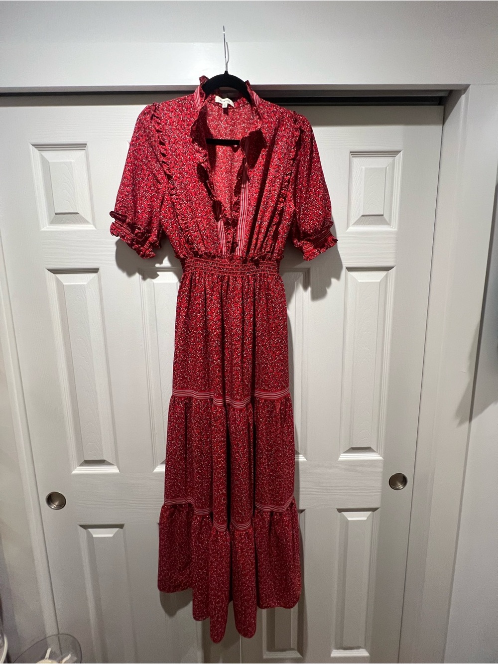 Max Studio Red Floral Ruffled Tiered Maxi Dress